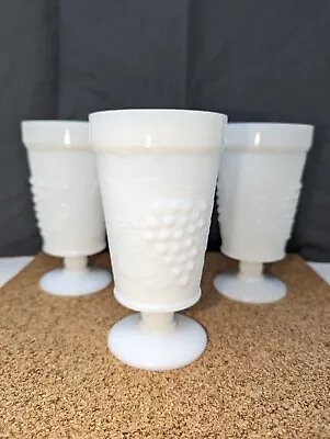 Vintage 8 Oz White Milk Glass Harvest Grape Textured Footed Goblet Lot Of 3 Read • $9