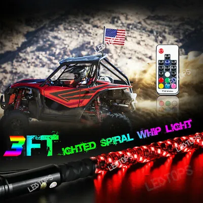 3ft Spiral LED Whip Light Antenna RGB For UTV ATV Accessories RZR Can-Am Polaris • $49.99