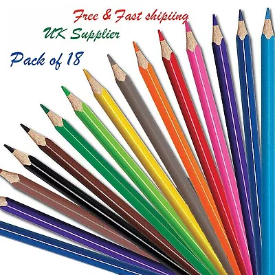 18 Colouring Colour Pencils Pack Children Kids School Coloured Art Craft Fun • £2.49