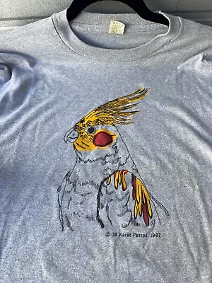 Vintage 1987 14 Karat Parrot Screen Stars Short Sleeve Single Stitch T-Shirt L • $19.95