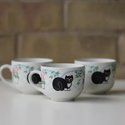 Vintage Sadler/ Boots Black Cat Tea/coffee Cups Set X 3 English Pottery 1980 • £12