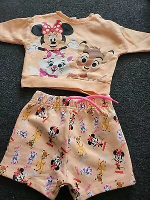 Baby Girls Disney Minnie Mouse Outfit Set 6-9 Months Shorts & Jumper • £3