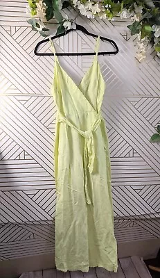 ZARA Women's Yellow Linen Jumpsuit Sleeveless Tie Front Flowy Summer Size Small • $17.49