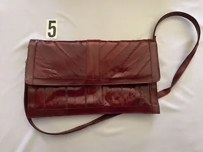 Vintage Leather Of The Sea Purse EEL Skin Wine Colored Crossbody Shoulder Purse • $19.99