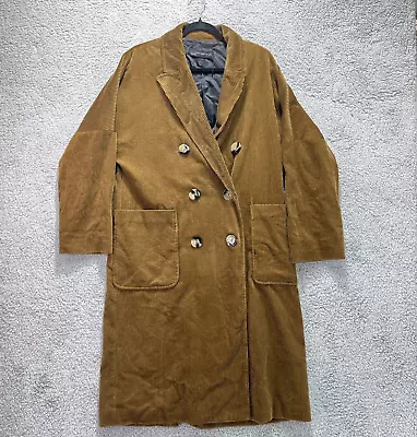 Zara Brown Corduroy Trench Overcoat Woman's Sz Medium Lined Double Breasted • $19.59