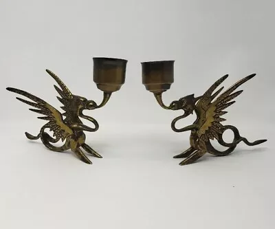 $99 • Buy Solid Brass Phoenix Dragon Holder Griffin Candle Stick Gryphon Antique Vintage