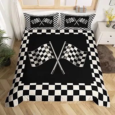 Black White Flag Bedding Set Geometric Grid Comforter Cover Set For Kids Teen... • $54.06