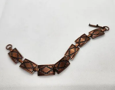 Vintage Solid Copper Navajo Design Panel Link Bracelet 7  Native American Style • $24.99