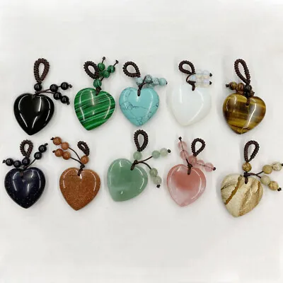 Natural Healing Crystal Heart Braided Knot Art Stone Pendant Keychain Jewelry   • $2.99