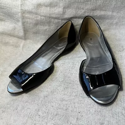 J.Crew Womens Blk Patent Leather Peep Toe Flats Sz 8.5 Pre-owned  • £23.11