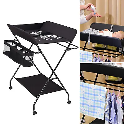 Baby Changing Table Folding & Portable Diaper Station W/Wheels Height Adjustable • £43.50