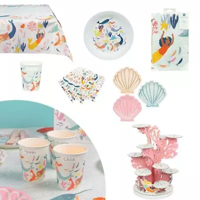 Mermaid Party Supplies | Plates Napkins Cups Treat Stands • $9.33