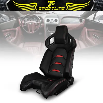 Universal Reclinable Racing Seats Left Side Dual Slider Black PU Carbon Leather • $269.99