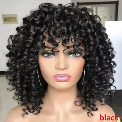 Fancy Cosplay Synthetic Wigs Afro Kinky Curly Full Wig With Bangs Short Wig • $16.51