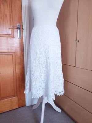 £19.99 • Buy Beautiful JAEGER White Cotton Crochet Lace Midi Skirt UK 8/10