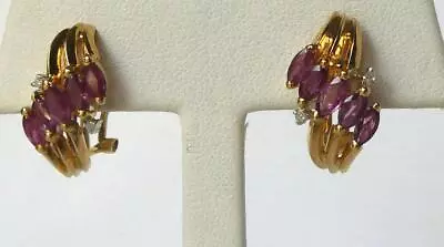 14k Gold 2.50 Ct Marquise Natural Ruby Diamond Omega Back Earrings 5.5gr Quality • $399