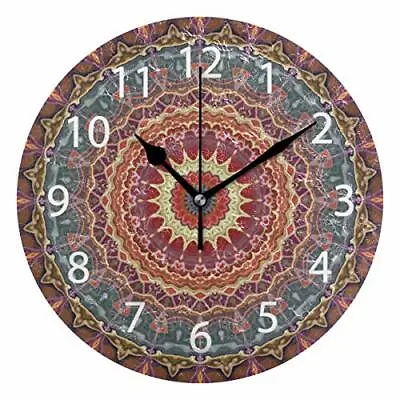 Mandala Clocks Battery Operated Silent Desk Clock Mosaic Retro Style 10 Inch • $31.52