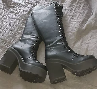 KILLSTAR Bloodletting Platform Boots Black UK9 EU42 Goth Alternative Whitby • £40