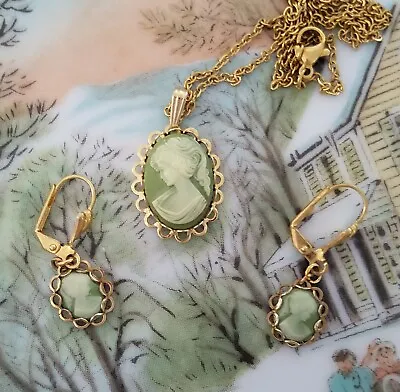 CAMEO SET PENDANT And EARRINGS Made With VINTAGE CAMEO Victorian Revival • $24