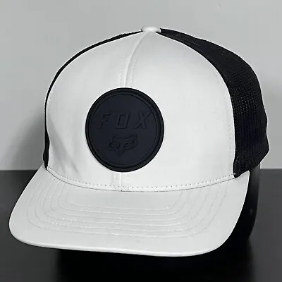 Fox Racing Hat Cap Snapback Adjustable White Black Mesh-Back Rubber Oval Logo • $15.19