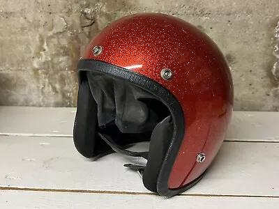 Vintage 1970’s Mark Open Face Motorcycle Helmet Red Metal Flake Glitter Retro • $69.99