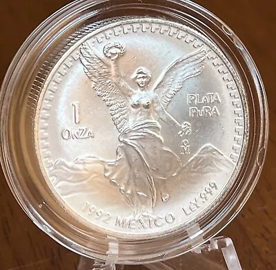 1992 Mexico 1 Oz .999 Silver Libertad BU Key Date Bullion Coin W/Capsule • $65