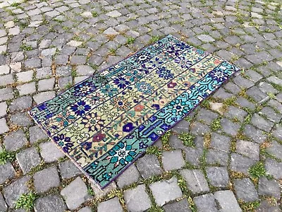 Patchwork Area Rug Turkish Rug Vintage Rug Handmade Wool Rug | 19 X 38 Ft • $225