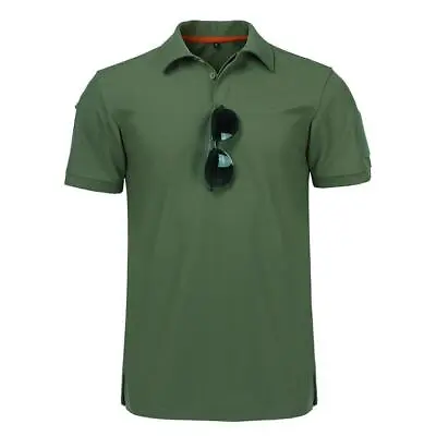 Men's Short Sleeve Tactical Polo Shirts Quick Dry Team Combat Top Shirts Plain T • $13.29