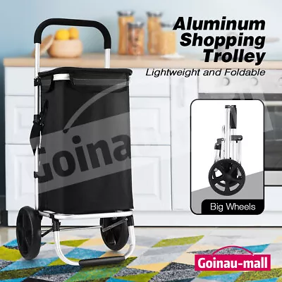 Aluminium Shopping Trolley Storage Cart Foldable Market Grocery Bag Basket Wheel • $59.39