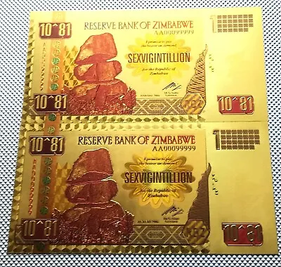 Zimbabwe Sexvigintillion Dollars Gold Foil BANKNOTE UK SELLER FREE POST • £2.85