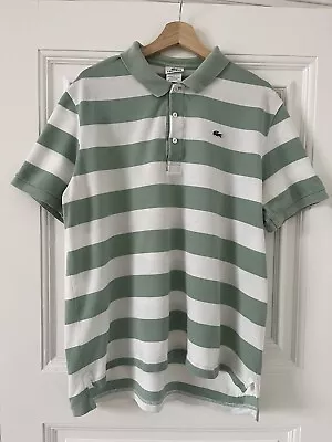 Lacoste Men’s Polo Shirt Size 7 XXL Green And White Stripe - Read Description • £16