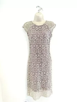 Anthropologie Mignon Doo Sz 2 Gold Metallic Flower Lace Overlay Purple Sheath  • $64.99