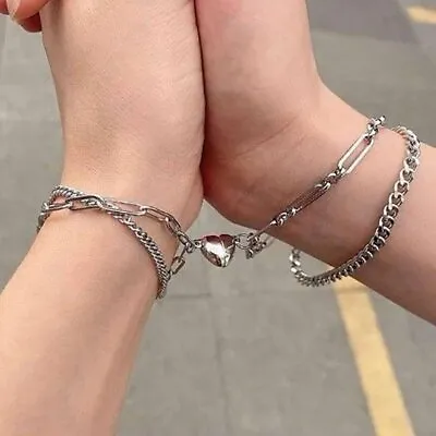 £3.18 • Buy 2Pcs/Set Couple Magnetic Love Heart Matching Chain Bracelets Bangle Men Jewelry