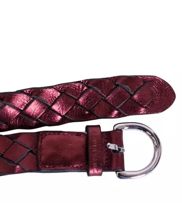 J.Lindeberg Braided Belt Size L Horse Shoe Red Mirror Leather • $200