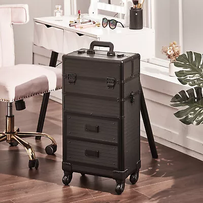 Large 4 In 1 Black Makeup Trolley Beauty Case Nail Technician Cosmetic Storage • £79.95