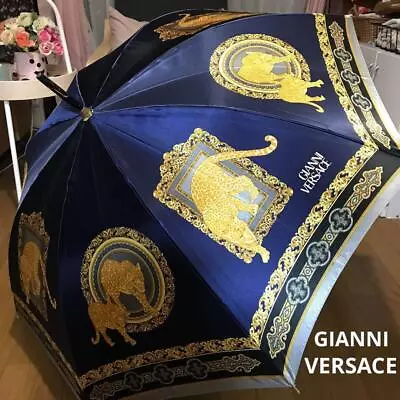 Gianni Versace Leopard Pattern Navy Long Umbrella Size 35.4 Inch Authentic • $160