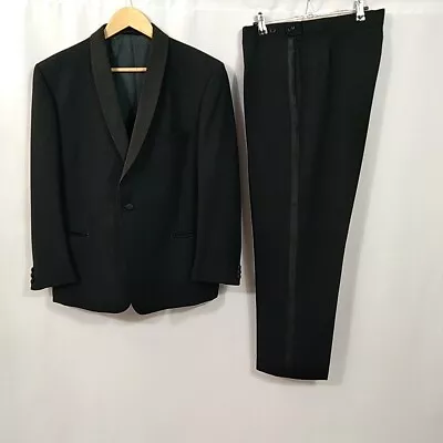 John Collier Suit Tuxedo Vintage Black Evening Dinner Blazer 42 Trousers 36 38 • $37.29