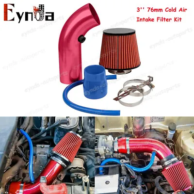 Car Cold Air Intake Filter 3'' Power Flow Hose Induction Pipe Kit Aluminum Red • $23.29