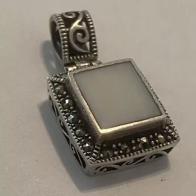 Sterling Silver Mother Of Pearl And Marcasite Pendant 3.8 Grams D76 • $27