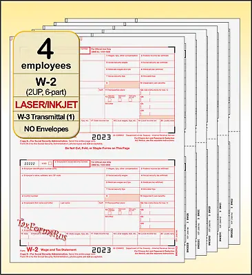 2023 IRS Tax Form W-2 Wage Stmts 4 Employees LASER + (1)W3 #W2TRADS605 - NO Env • $10.90