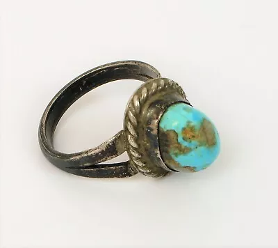 Vintage Beautiful Native American Sterling Silver Nice Blue Turquoise Ring Sz 7 • $75