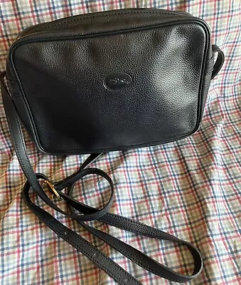 Vintage Longchamp Paris Black Pebble Leather Crossbody Handbag Made In France • $34.95