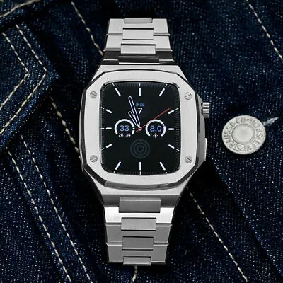 Stainless Steel Strap +Case For Apple Watch 7 45mm IWatch AP Royal Oak Mod Kit • $59.90