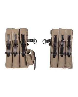 Repro German WWII MP Magazine Pouch Set WW2 Canvas Leather Mags 2 Piece Gear • $59.99
