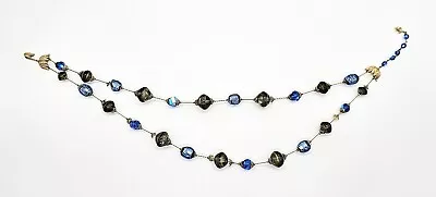 Vendome Blue Glass Beaded Necklace Double Strand 16” Adjustable Filigree Vintage • $65