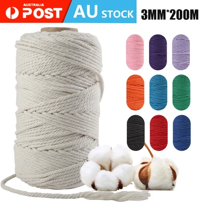 $9.99 • Buy 200M 3mm Natural Cotton String Twisted Cord Craft Macrame Artisan Rope Weaving  