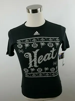 NEW Adidas Miami Heat Boys SS Crew Neck Black T Shirt Christmas Nordic Youth M • $12
