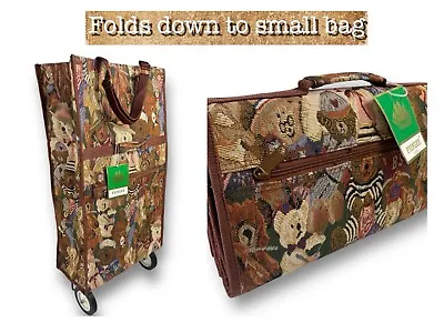 Large Rolling Tote Travel Bag Teddy Bears Foldable Wheels W Stand Tapestry Shop • $76.66