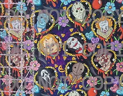 Custom 100% Cotton Woven Fabric Horror Movie Characters Tattoo 1/4 Yard 9x56 • $5.49