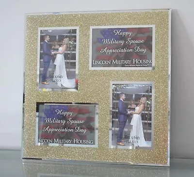 Aperture 4 Picture Photo Frame Hold 4 Picture Golden Glitter Mirrored Crushed • £16.99